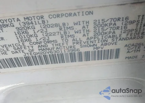 2003 Toyota Rav4 из США, поврежденный, VIN JTEGH20V630113966